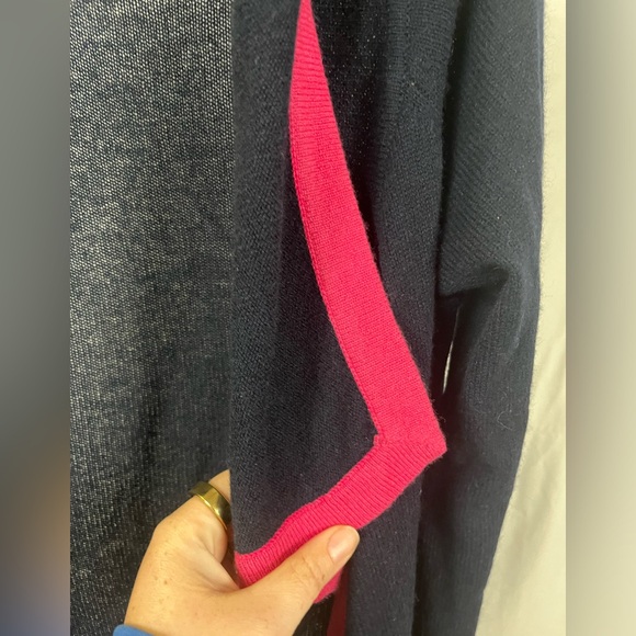 Qi Cashmere Women’s Open Front Blue Contrast Trim Waterfall Cardigan- Size Small - Picture 4 of 6